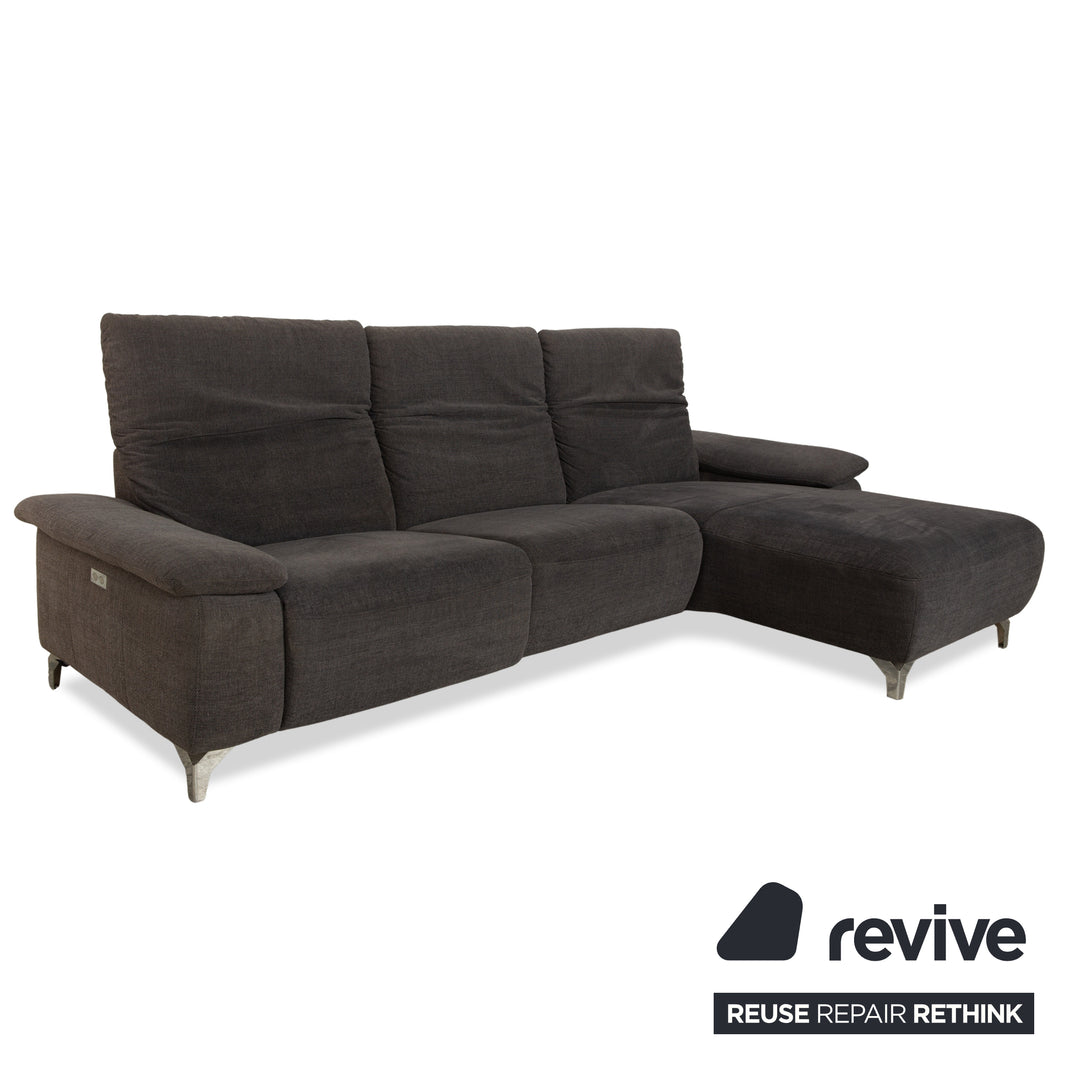 Canapé d'angle en tissu Musterring avec tabouret gris, canapé à fonctions manuelles et électriques