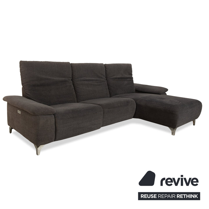 Canapé d'angle en tissu Musterring avec tabouret gris, canapé à fonctions manuelles et électriques
