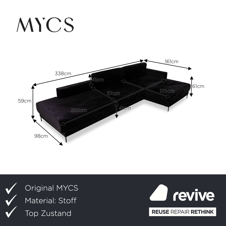 MYCS Time Canapé d'angle en tissu Récamière droite Canapé noir