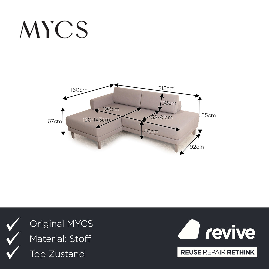 MYCS TYME Fabric Corner Sofa Grey Recamiere Left Sofa Couch