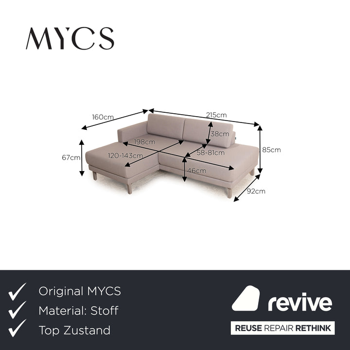 MYCS TYME Fabric Corner Sofa Grey Recamiere Left Sofa Couch