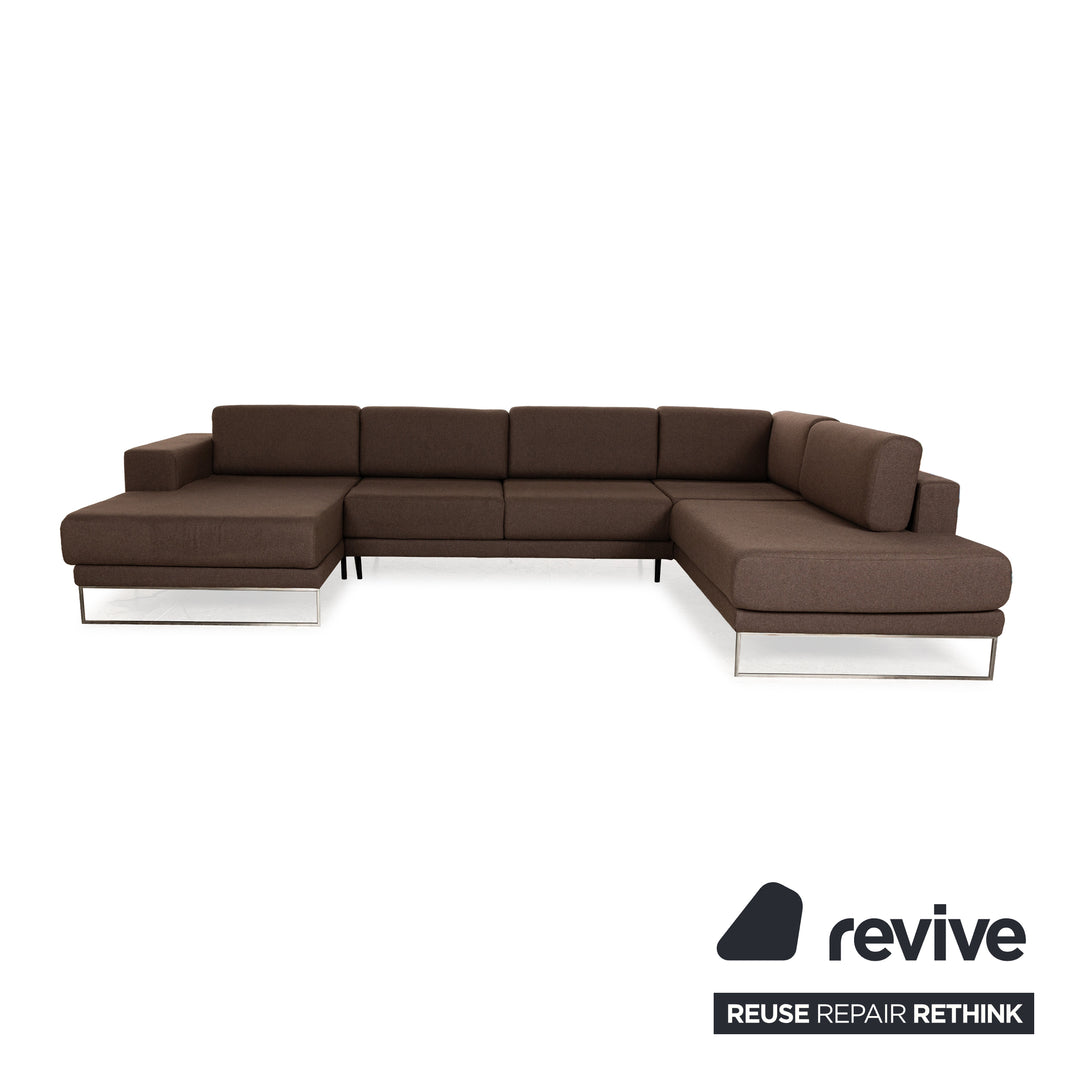 MYCS TYME Stoff Ecksofa Recamiere Links Braun Sofa Couch