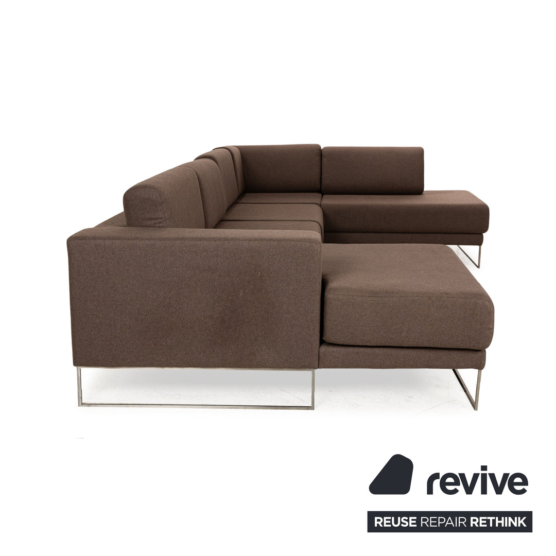 MYCS TYME Stoff Ecksofa Recamiere Links Braun Sofa Couch