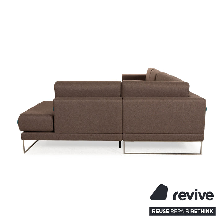 MYCS TYME Stoff Ecksofa Recamiere Links Braun Sofa Couch