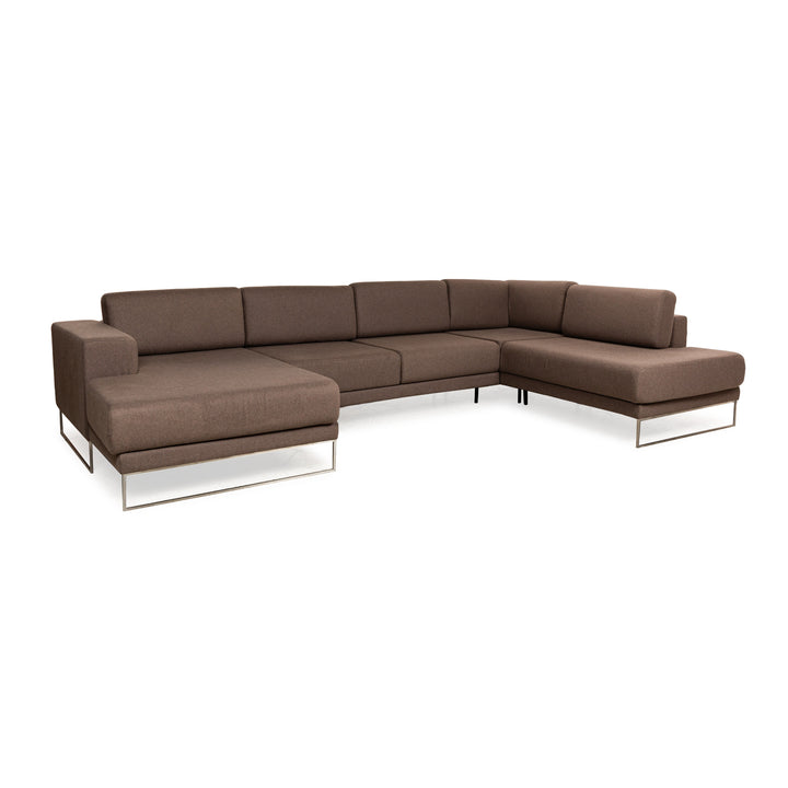 MYCS TYME Stoff Ecksofa Recamiere Links Braun Sofa Couch