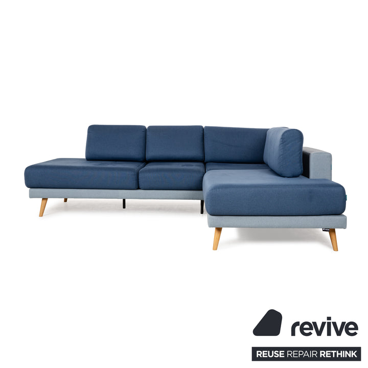 MYCS TYME Stoff Holz Ecksofa Blau Sofa Couch