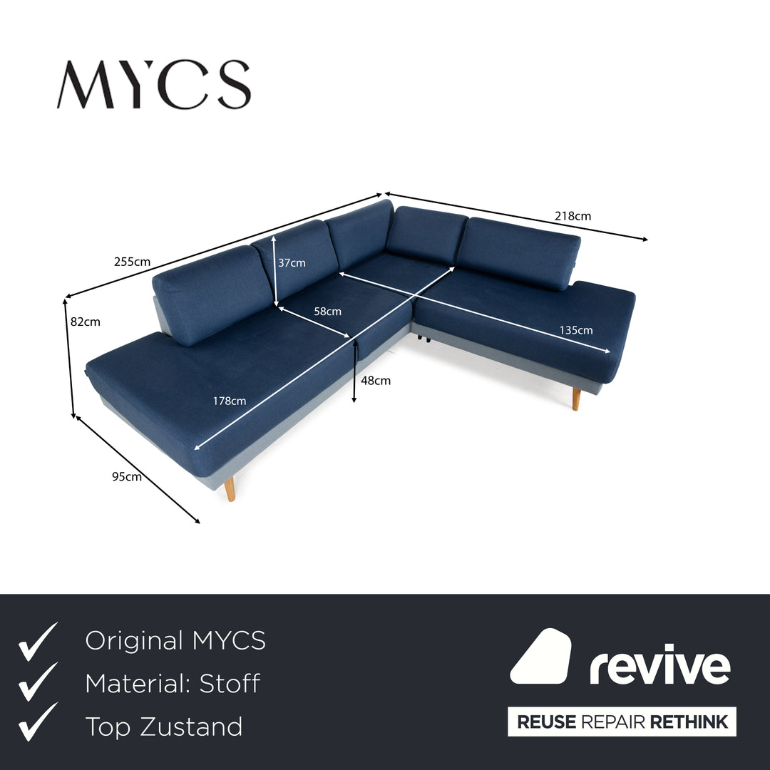 MYCS TYME Fabric Wood Corner Sofa Blue Sofa Couch