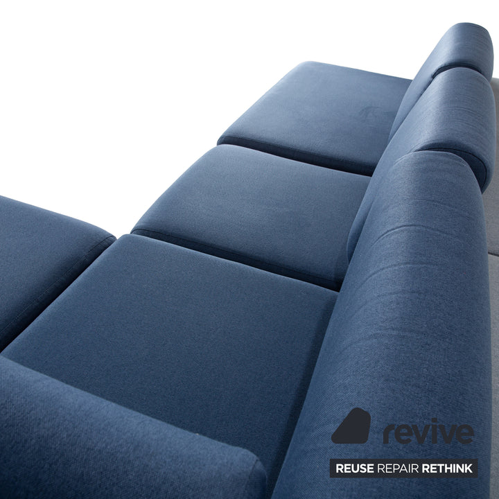 MYCS TYME Stoff Holz Ecksofa Blau Sofa Couch