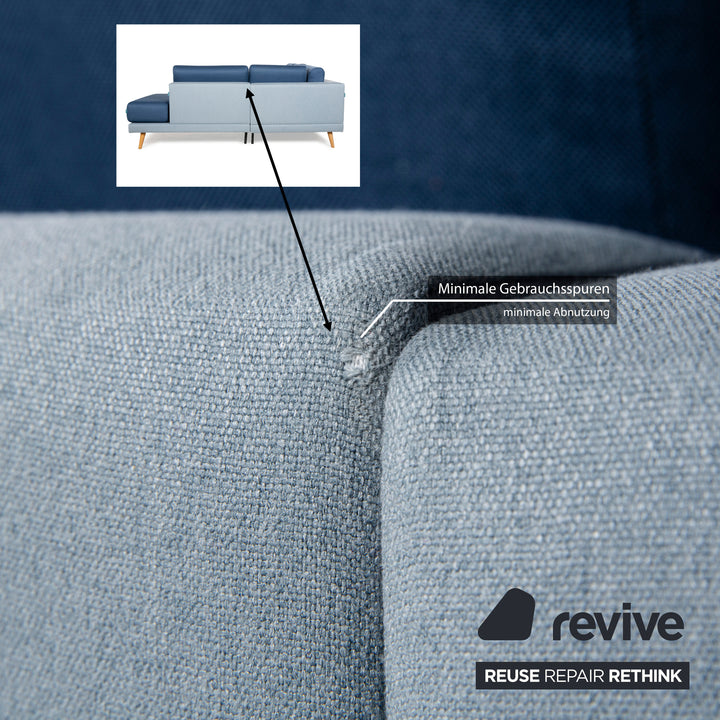 MYCS TYME Fabric Wood Corner Sofa Blue Sofa Couch