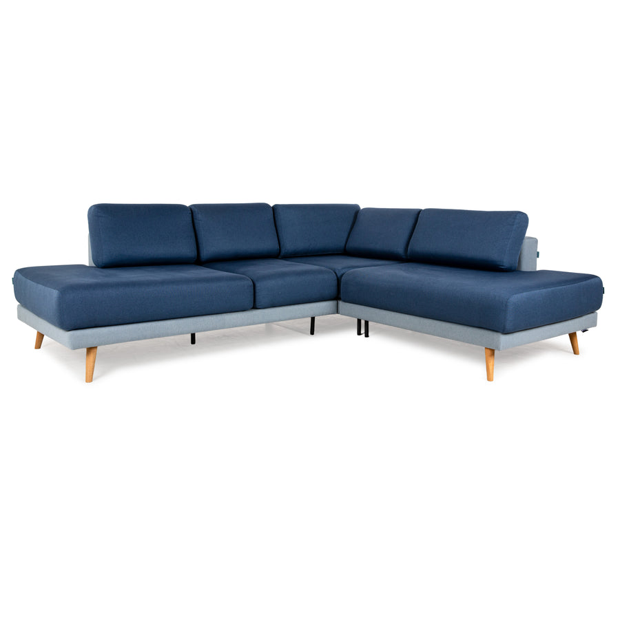 MYCS TYME Fabric Wood Corner Sofa Blue Sofa Couch