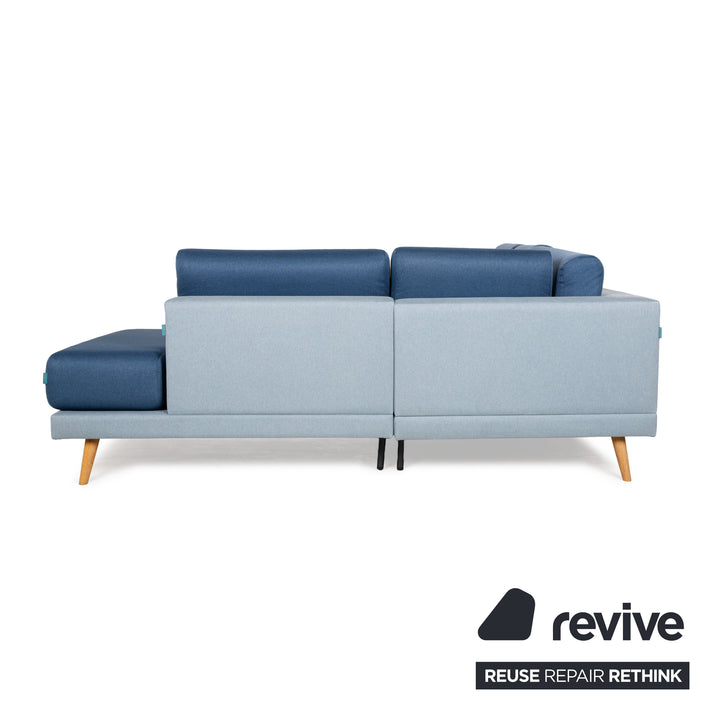 MYCS TYME Stoff Holz Ecksofa Blau Sofa Couch