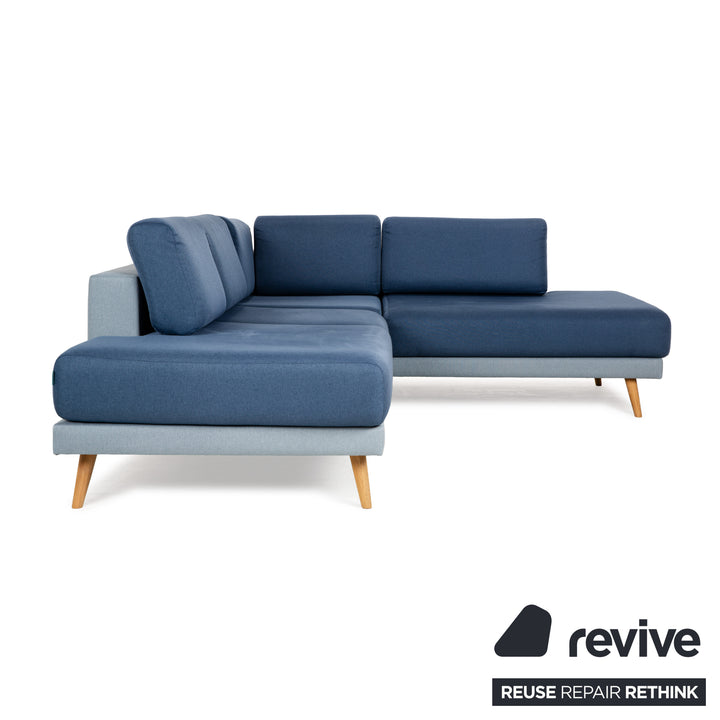 MYCS TYME Fabric Wood Corner Sofa Blue Sofa Couch