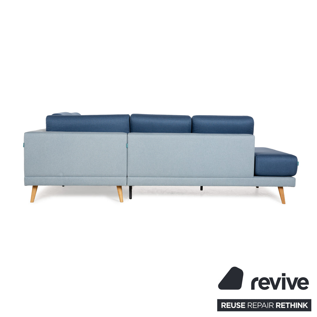MYCS TYME Stoff Holz Ecksofa Blau Sofa Couch