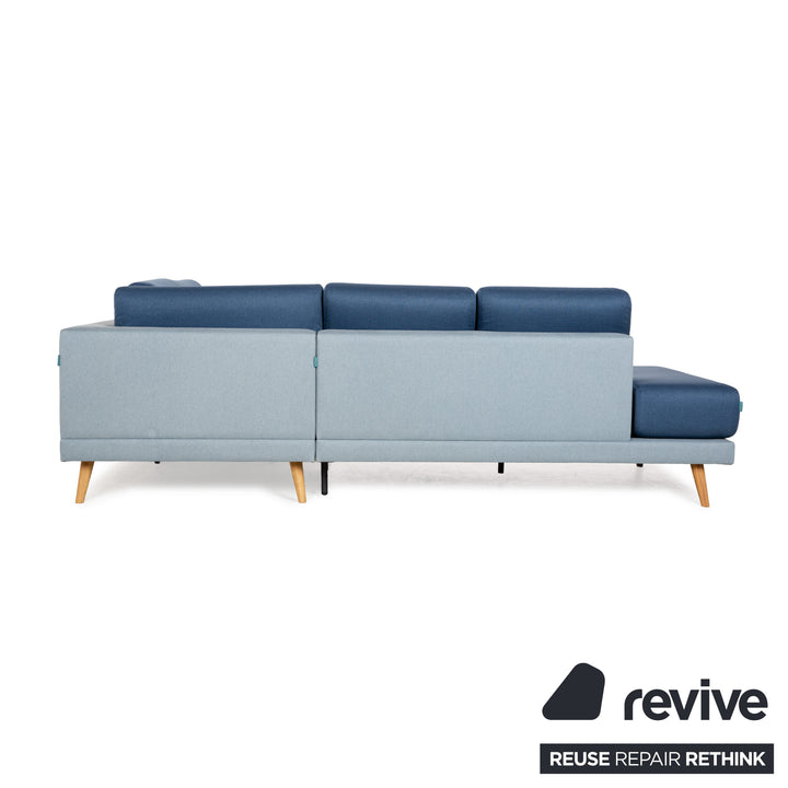 MYCS TYME Stoff Holz Ecksofa Blau Sofa Couch
