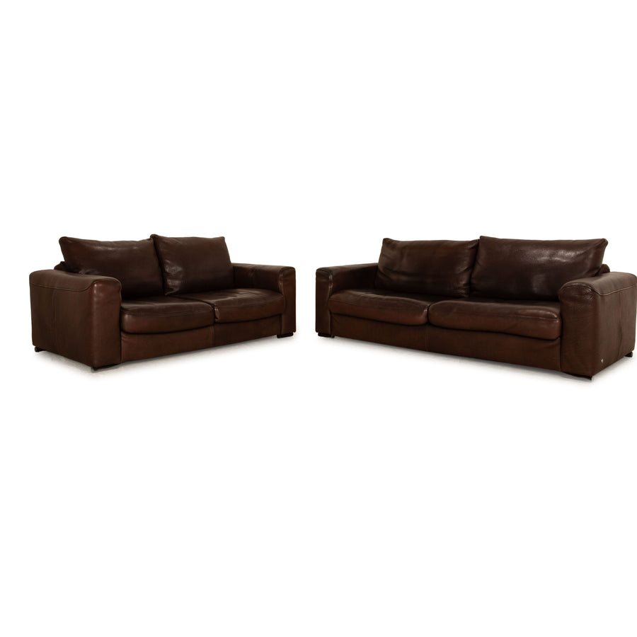 Natuzzi Collezione Leather Sofa Set Brown Three Seater Two Seater Couch