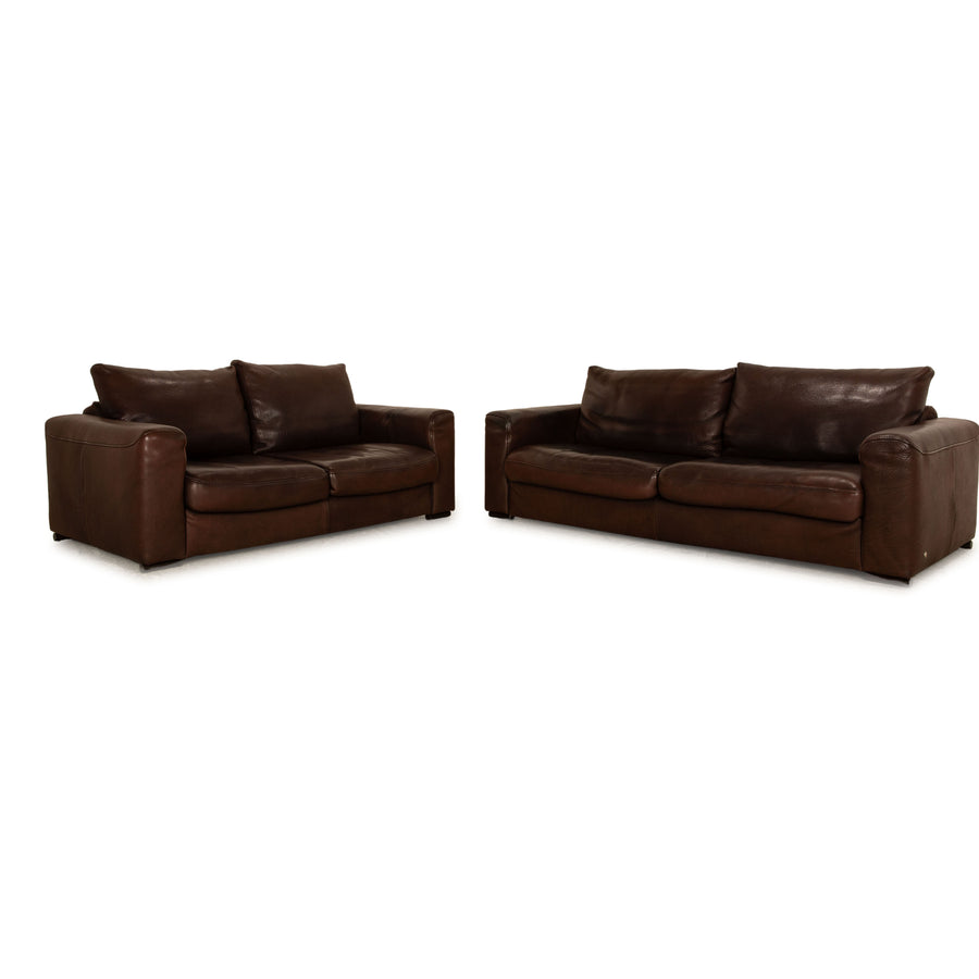 Natuzzi Collezione Leder Sofa Garnitur Braun Dreisitzer Zweisitzer Couch