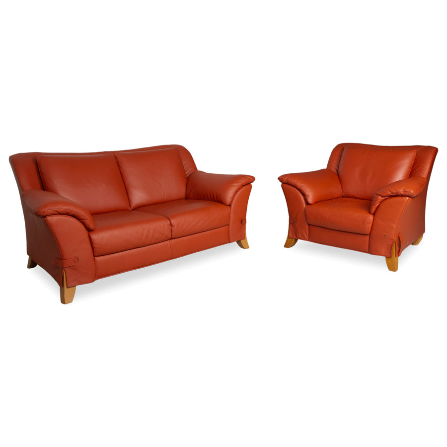 Natuzzi Garnitur Zweisitzer Sessel Leder Rot Sofa Couch