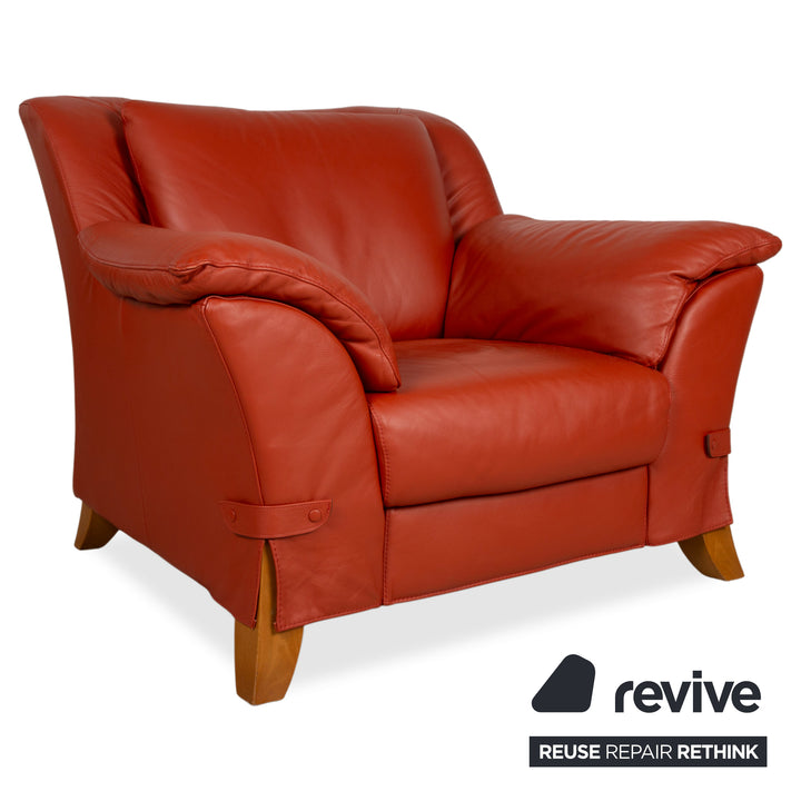 Natuzzi Garnitur Zweisitzer Sessel Leder Rot Sofa Couch