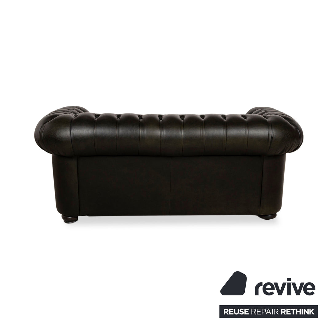 Natuzzi King Leather Two-Seater Black Chesterfield