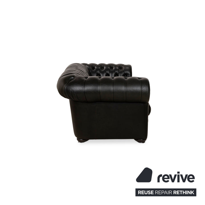 Natuzzi King Leather Two-Seater Black Chesterfield