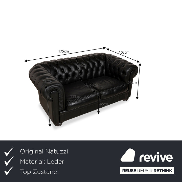 Natuzzi King Leather Two-Seater Black Chesterfield