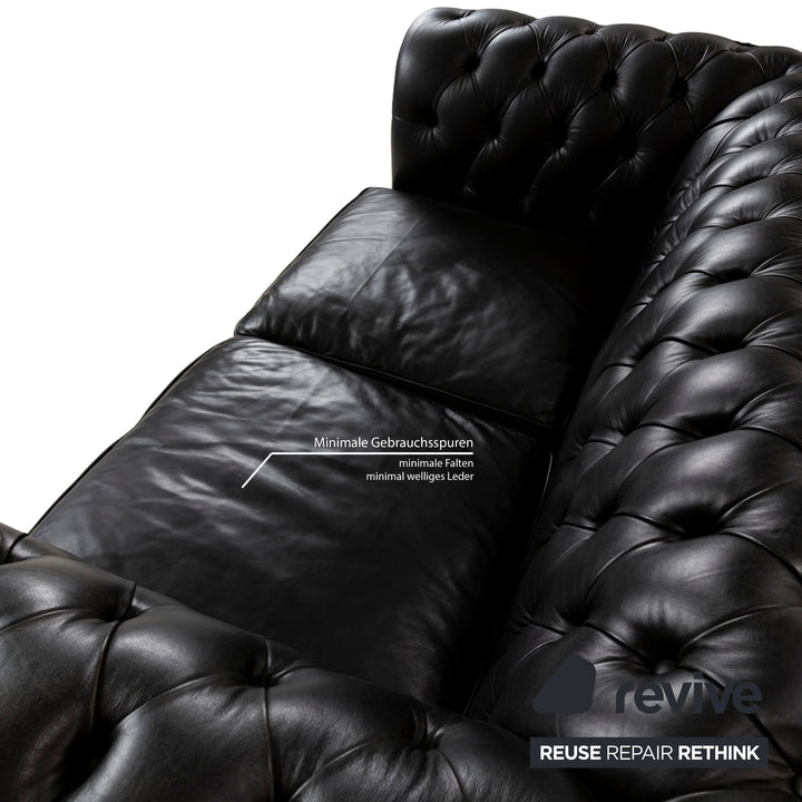 Natuzzi King Leather Two-Seater Black Chesterfield