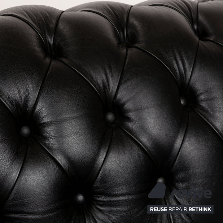 Natuzzi King Leather Two-Seater Black Chesterfield