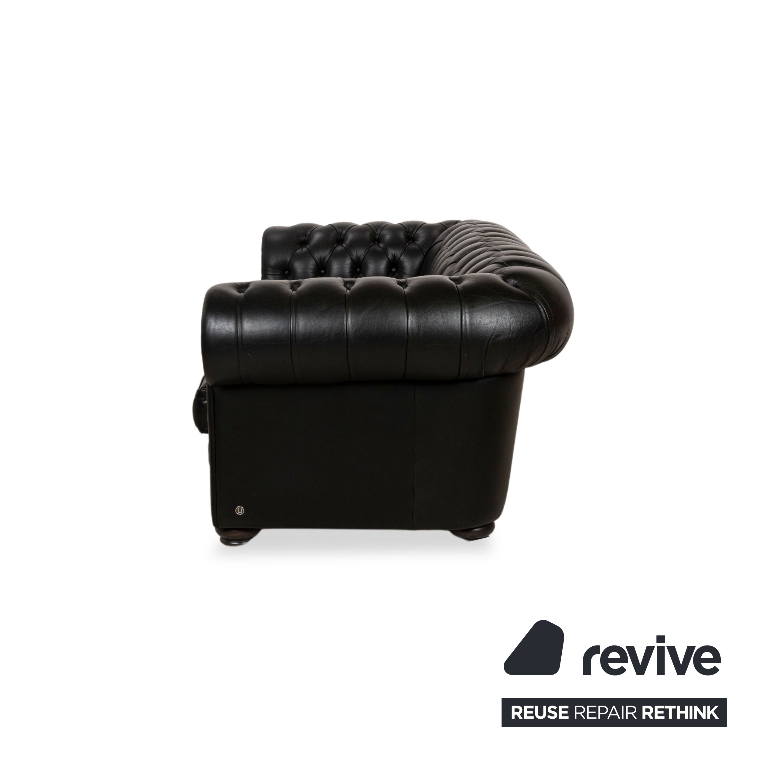 Natuzzi King Leder Zweisitzer Schwarz Chesterfield