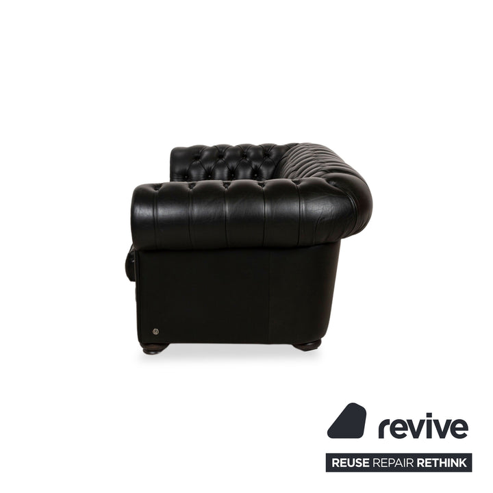 Natuzzi King Leather Two-Seater Black Chesterfield