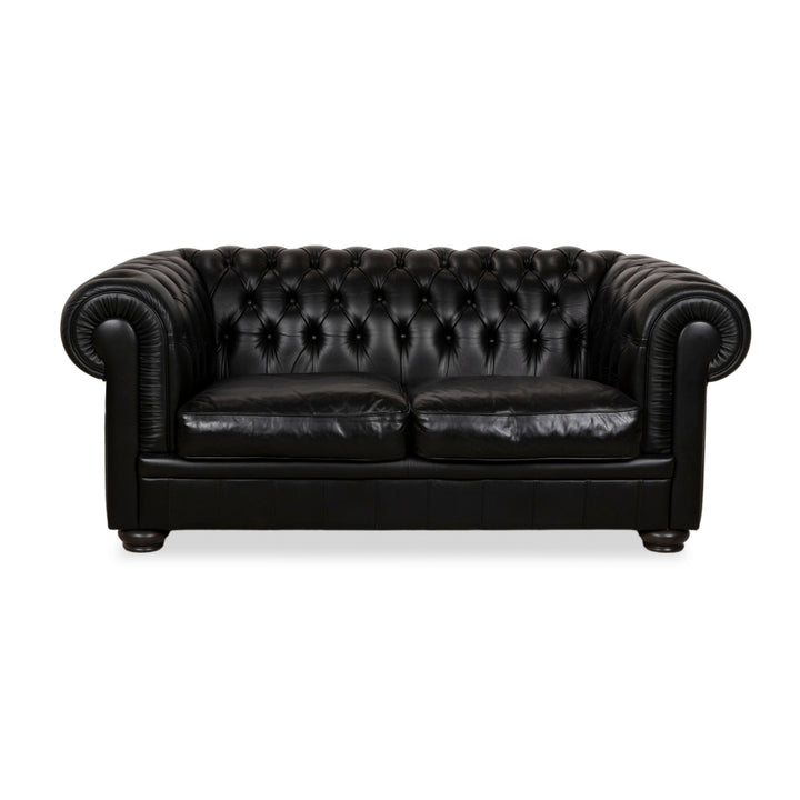 Natuzzi King Leather Two-Seater Black Chesterfield