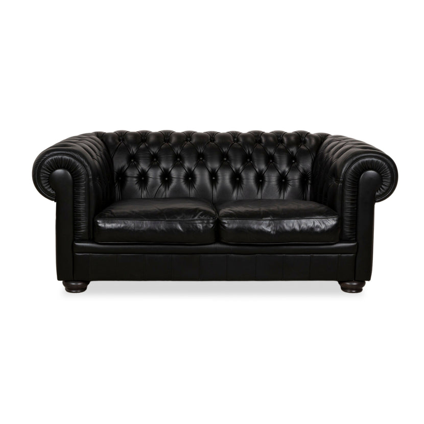 Natuzzi King Leder Zweisitzer Schwarz Chesterfield