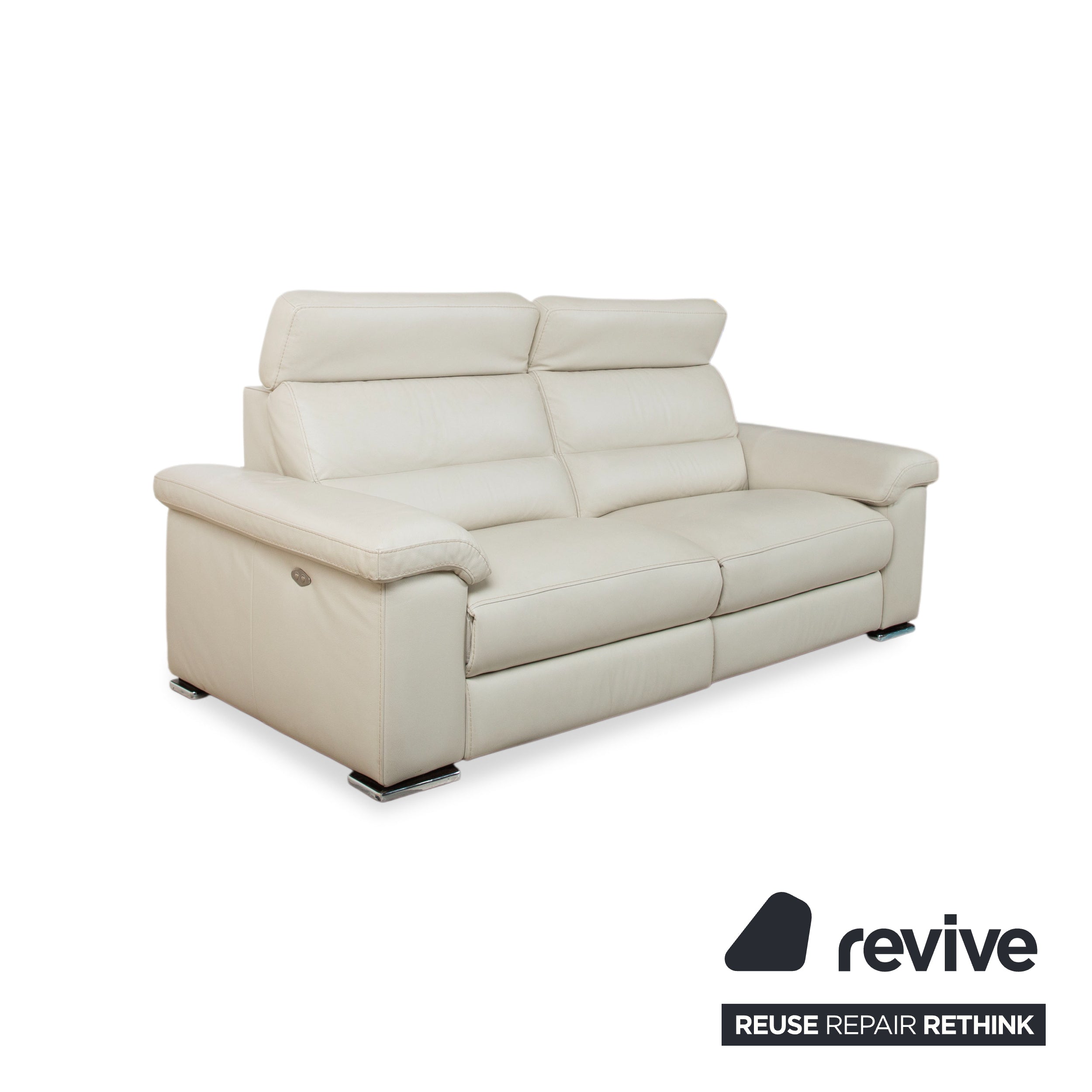 Sofá de cuero Natuzzi de tres plazas en color crema beige con función eléctrica