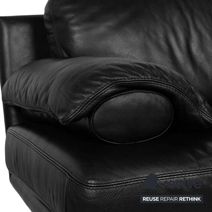 Natuzzi Leather Two Seater Black Sofa Couch