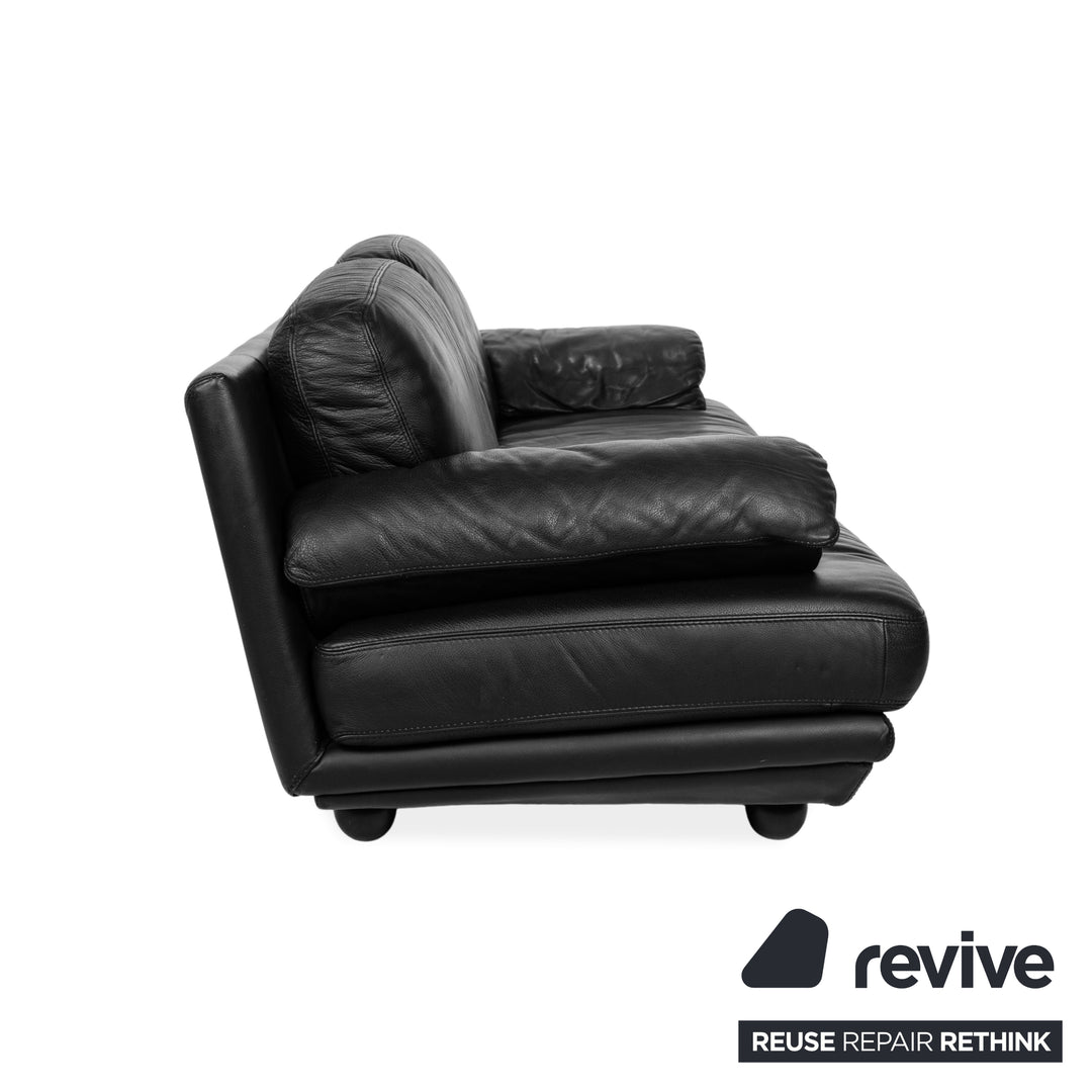 Natuzzi Leather Two Seater Black Sofa Couch
