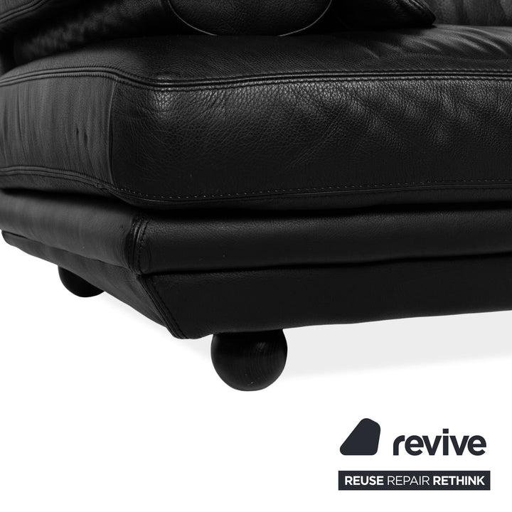 Natuzzi Leather Two Seater Black Sofa Couch