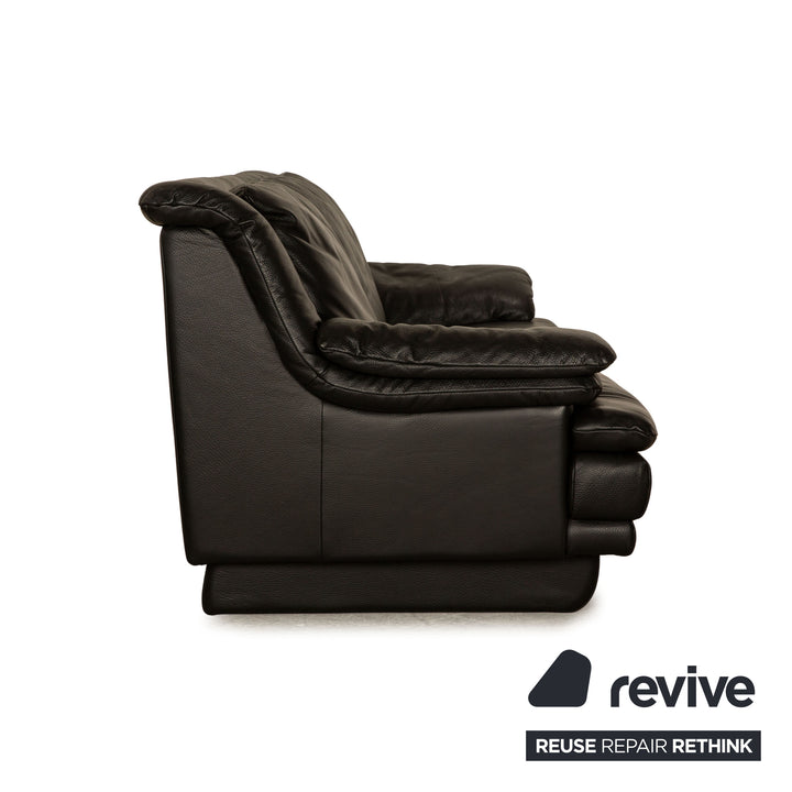 Natuzzi Leather Three Seater Black Sofa Couch