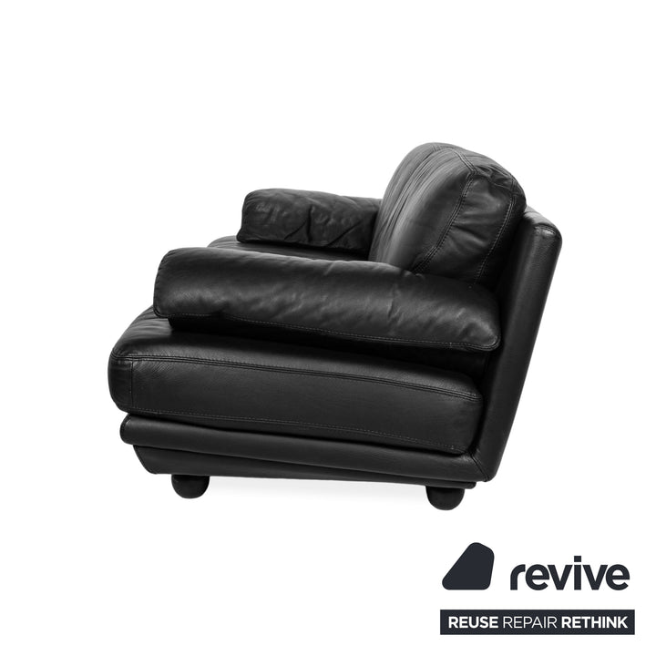 Natuzzi Leather Two Seater Black Sofa Couch