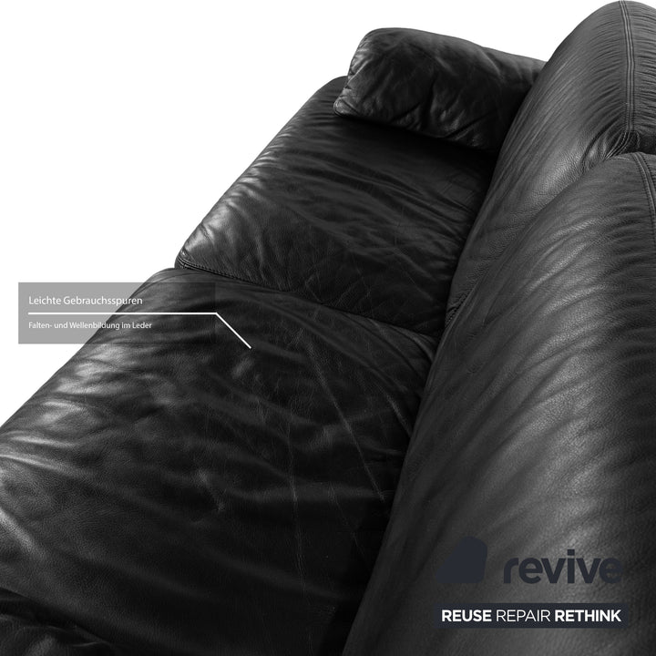 Natuzzi Leather Two Seater Black Sofa Couch