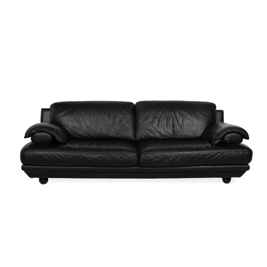 Natuzzi Leather Two Seater Black Sofa Couch