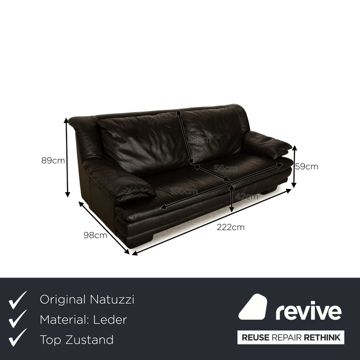 Natuzzi Leder Dreisitzer Schwarz Sofa Couch