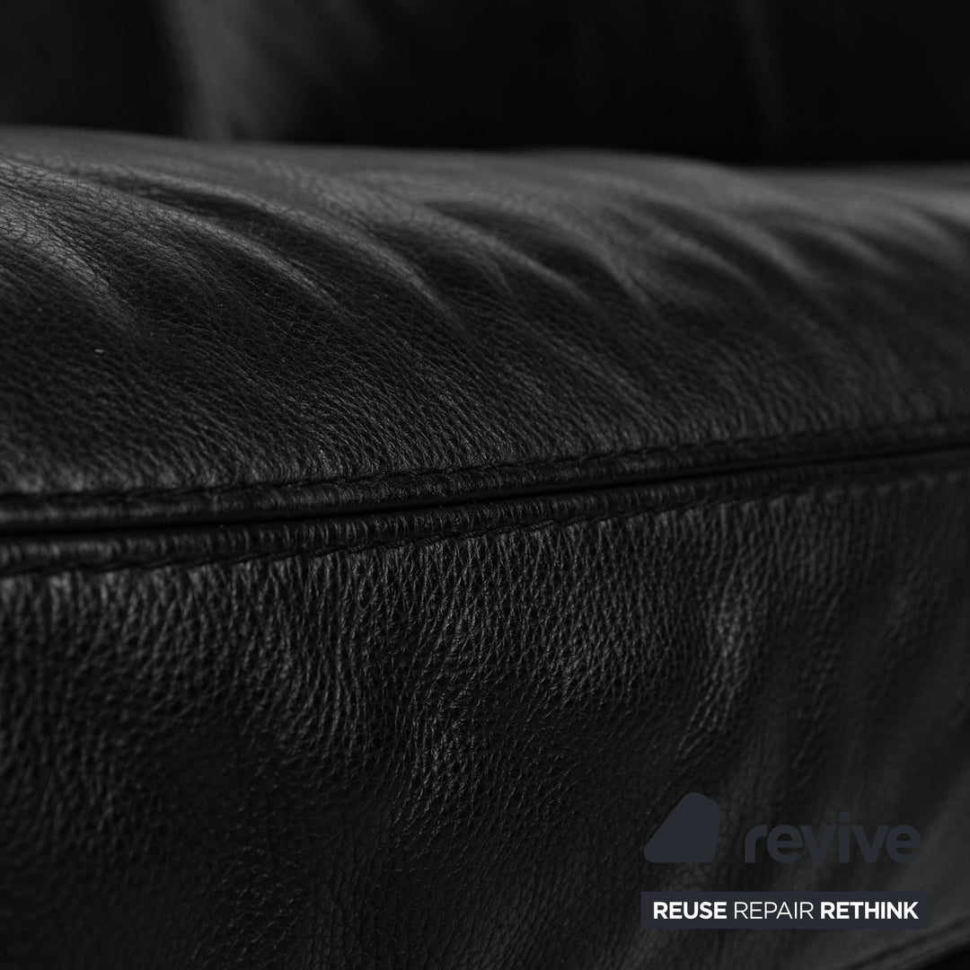 Natuzzi Leather Two Seater Black Sofa Couch