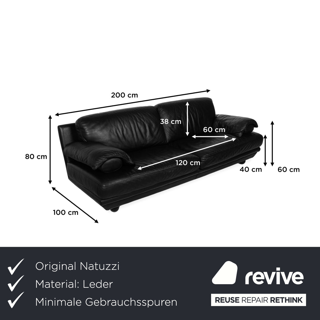 Natuzzi Leather Two Seater Black Sofa Couch