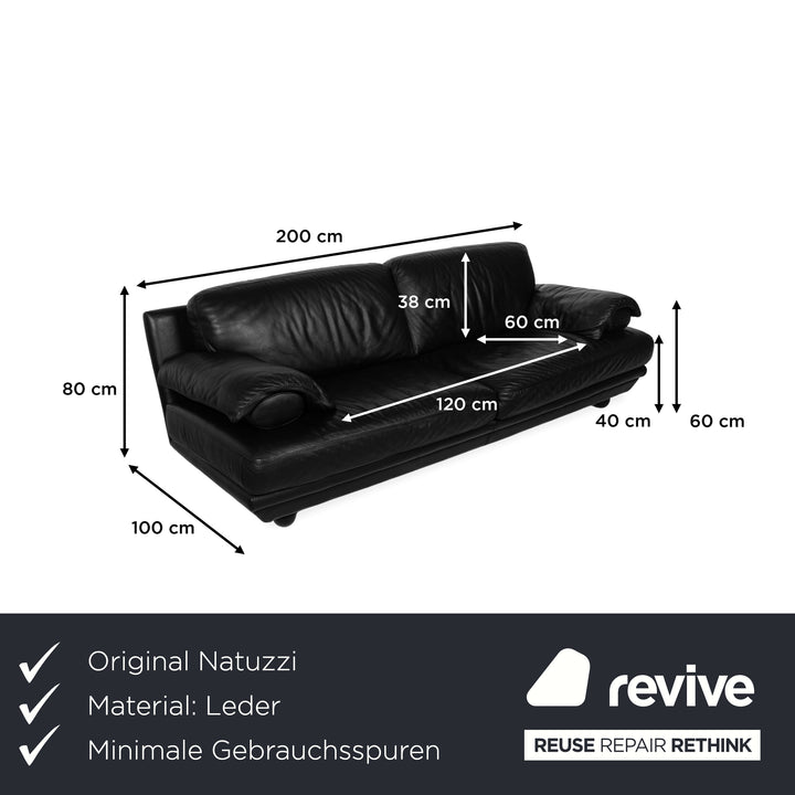 Natuzzi Leather Two Seater Black Sofa Couch