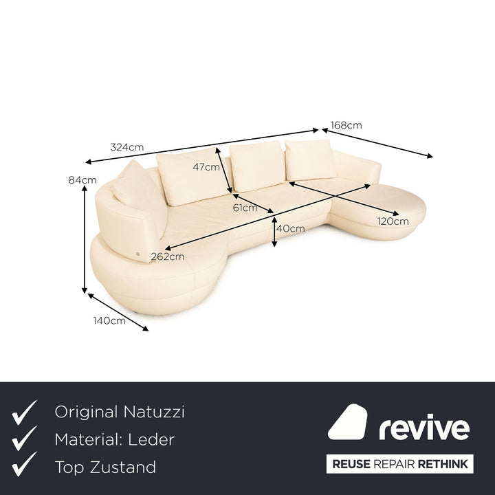 Natuzzi Leather Corner Sofa Cream Recamiere Right Sofa Couch