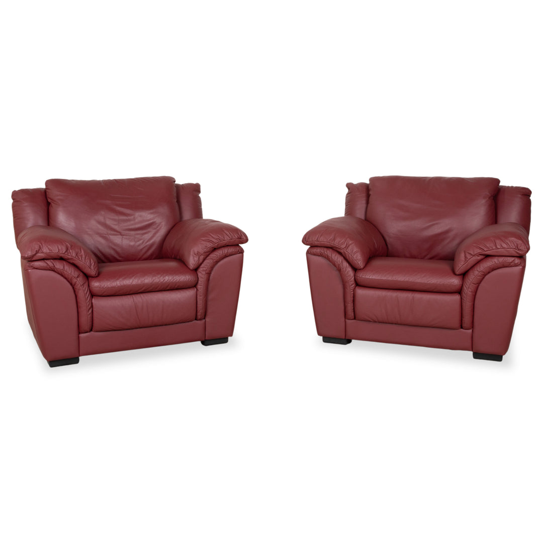 Natuzzi ensemble en cuir 2x fauteuils rouges canapé