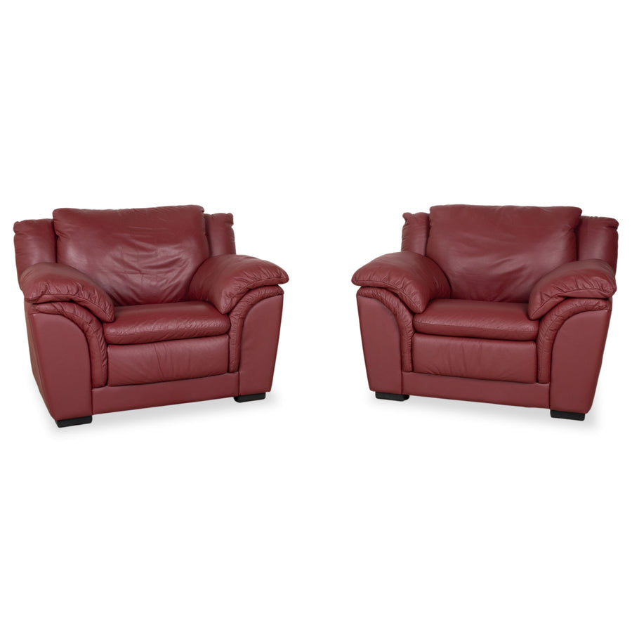 Natuzzi ensemble en cuir 2x fauteuils rouges canapé