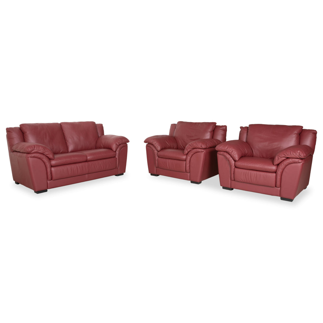 Natuzzi Leder Garnitur Zweisitzer 2x Sessel Rot Sofa Couch
