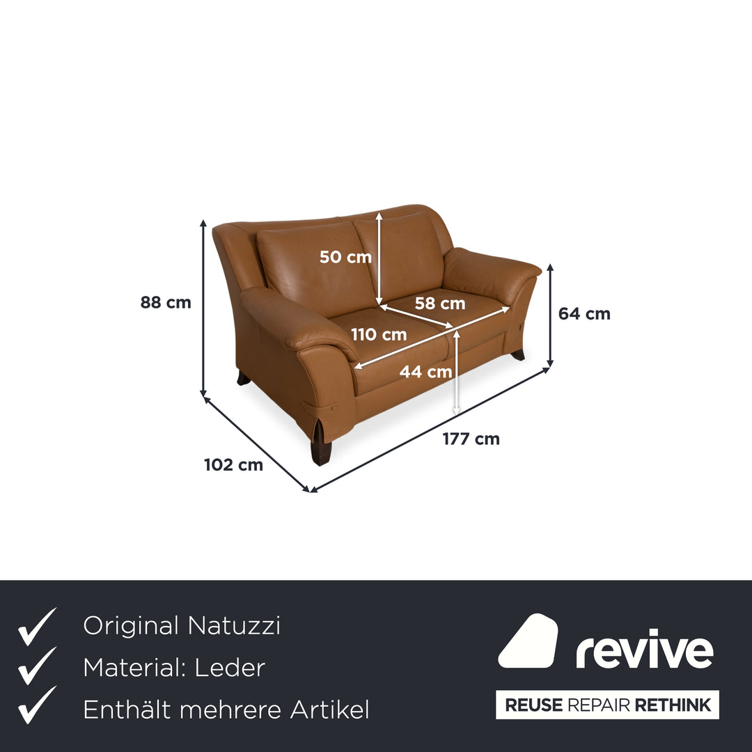 Natuzzi Leder Garnitur Zweisitzer Sofa Couch Sessel Braun Cognac