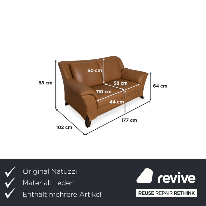 Natuzzi Leder Garnitur Zweisitzer Sofa Couch Sessel Braun Cognac