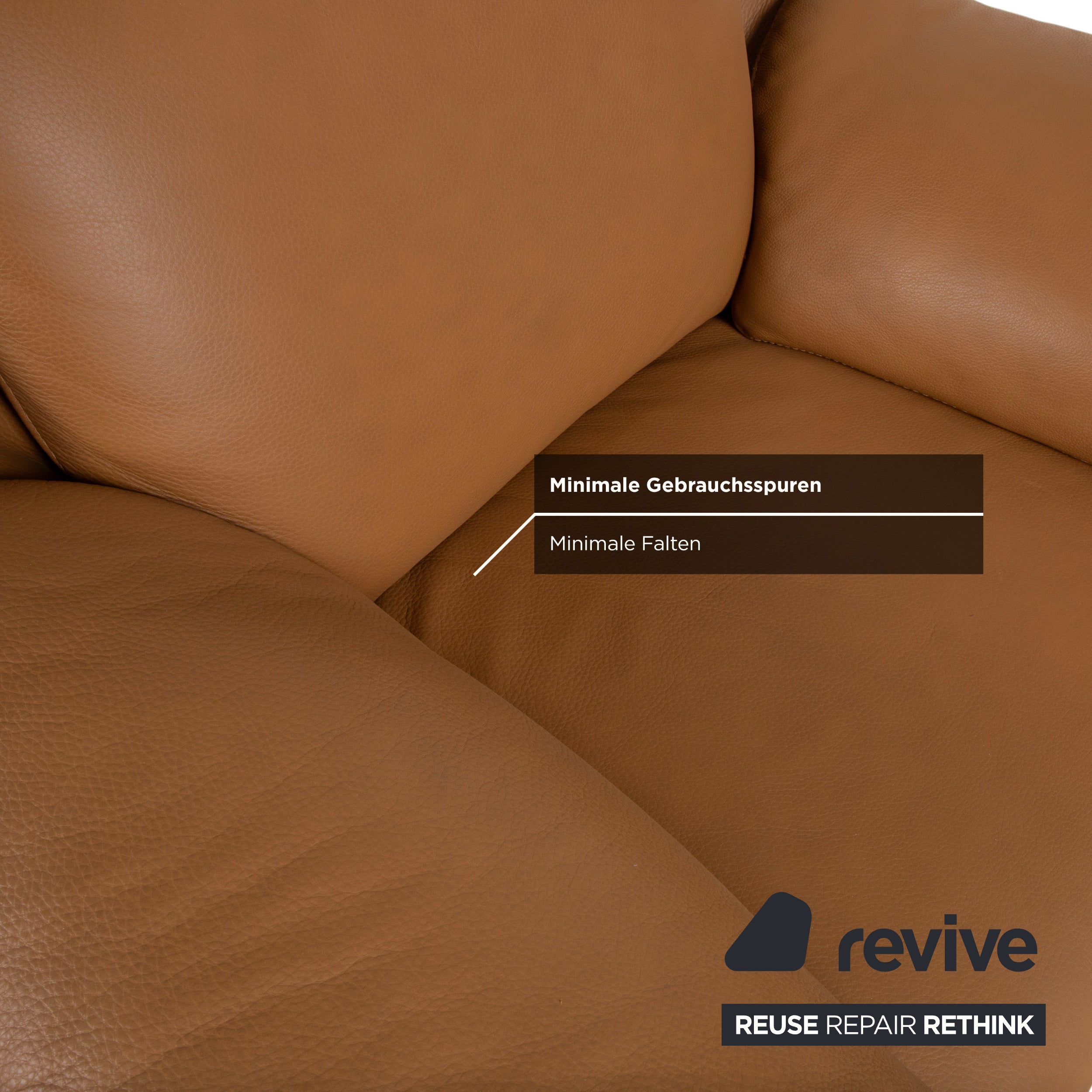 Natuzzi Leather Two-Seater Sofa Couch Armchair Brown Cognac